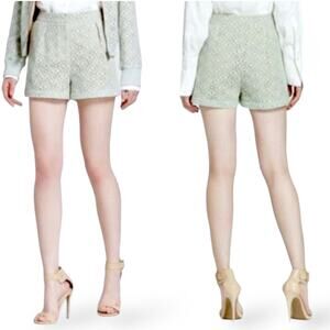 VICTORIA BECKHAM Lace Crochet Shorts Mint Green High Rise Tan Flirty Sexy Size 8